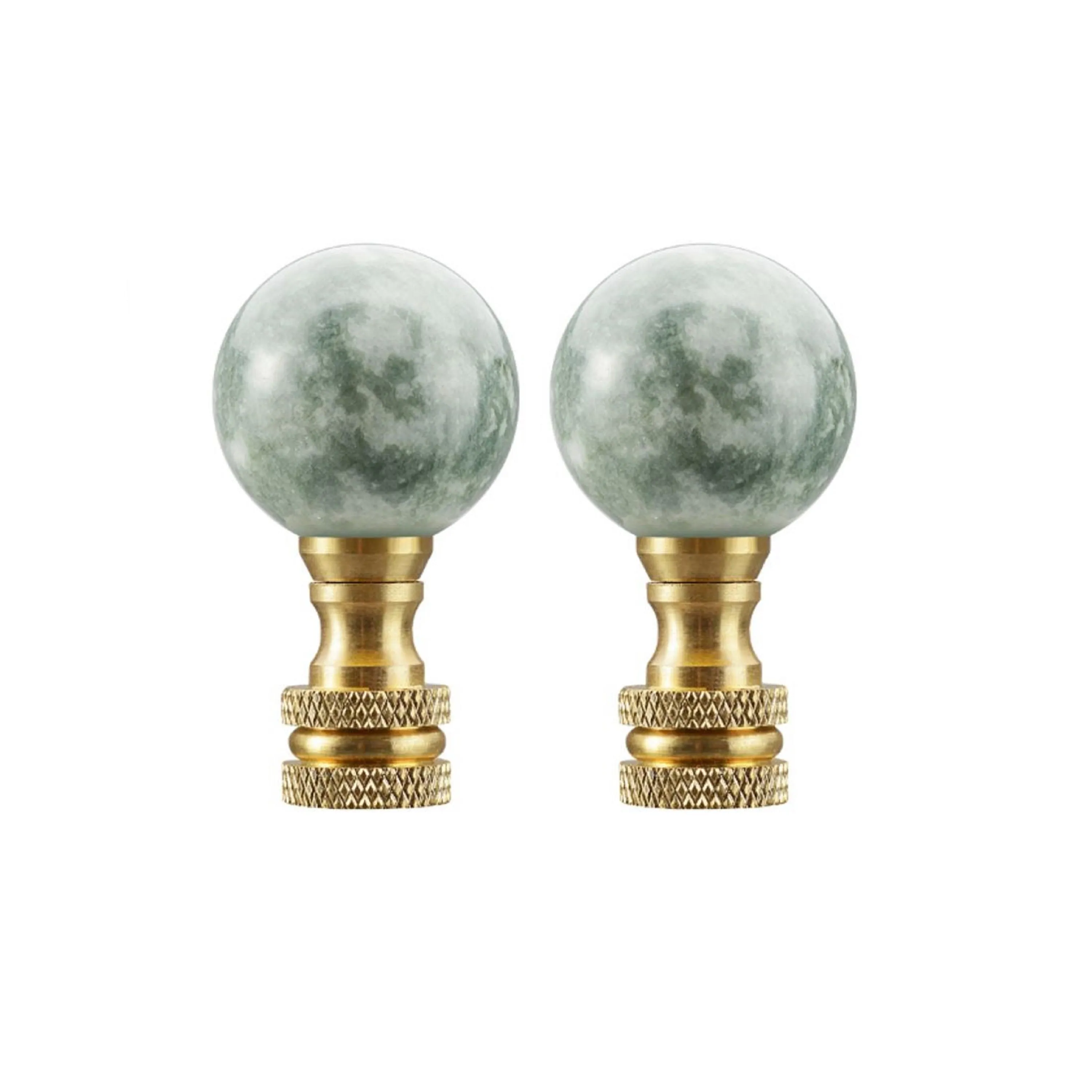 # 24023-12, 2 Pack, Green Faux Marble Ball Finial with Brass Plated Finish, 2" Tall