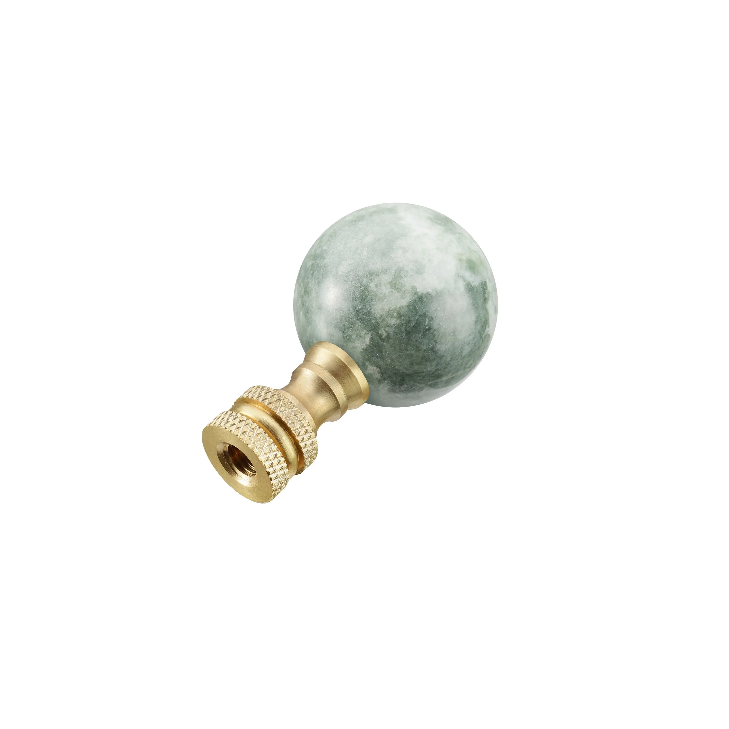 # 24023-12, 2 Pack, Green Faux Marble Ball Finial with Brass Plated Finish, 2" Tall