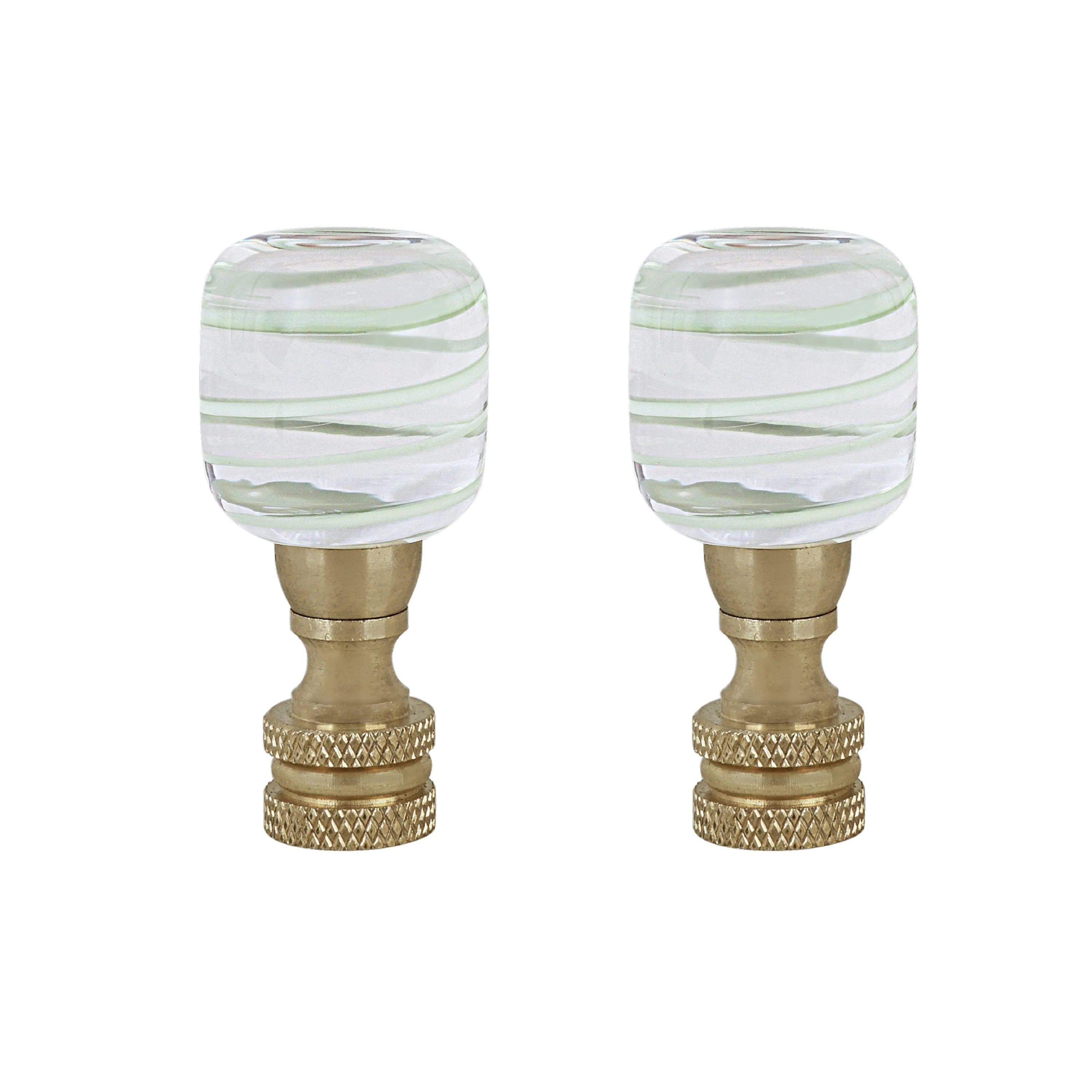 # 24024-12, Clear with Light Green Line Glass Lamp Finial in Copper, 2" Tall, 2 Pack