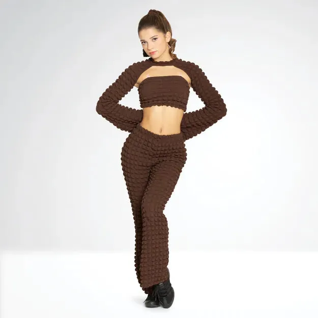 1st Position Three-Piece Textured Crop Top Bell Sleeve and Matching Trousers