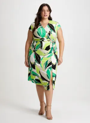 Abstract Print Dress & Open Leaf Earrings