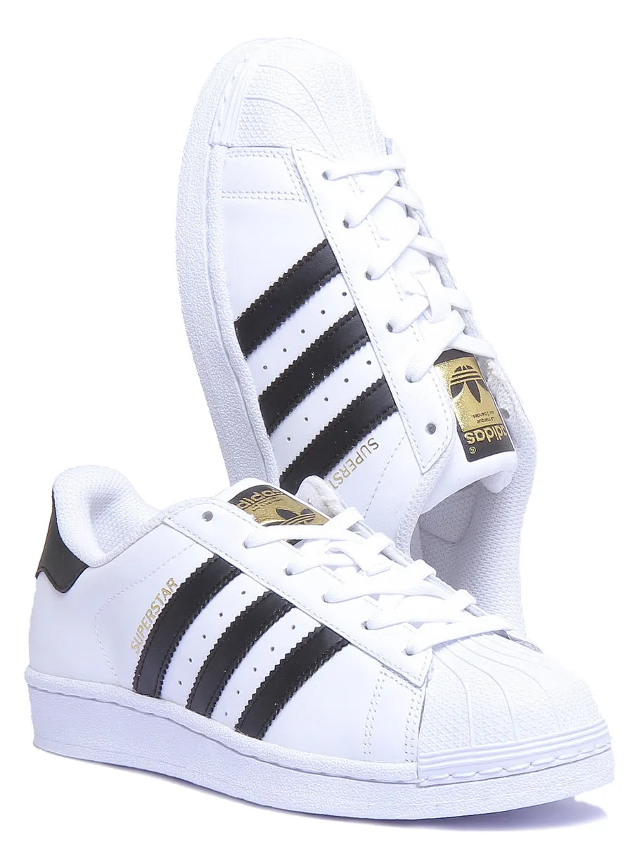 Adidas Superstar Leather Trainers In White Black For Women