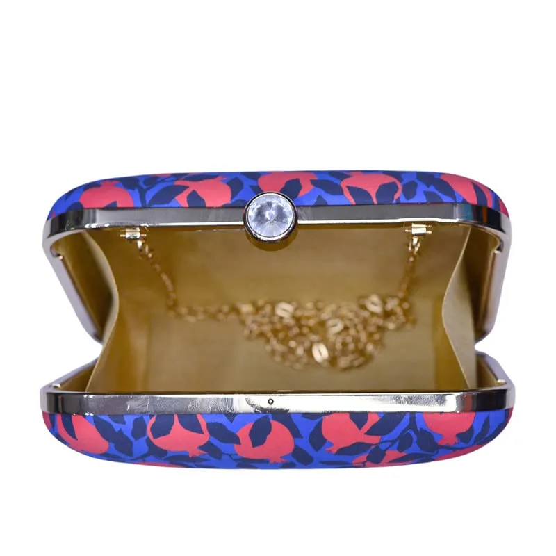 Artklim Blue Background Orange Printed Girl Clutch