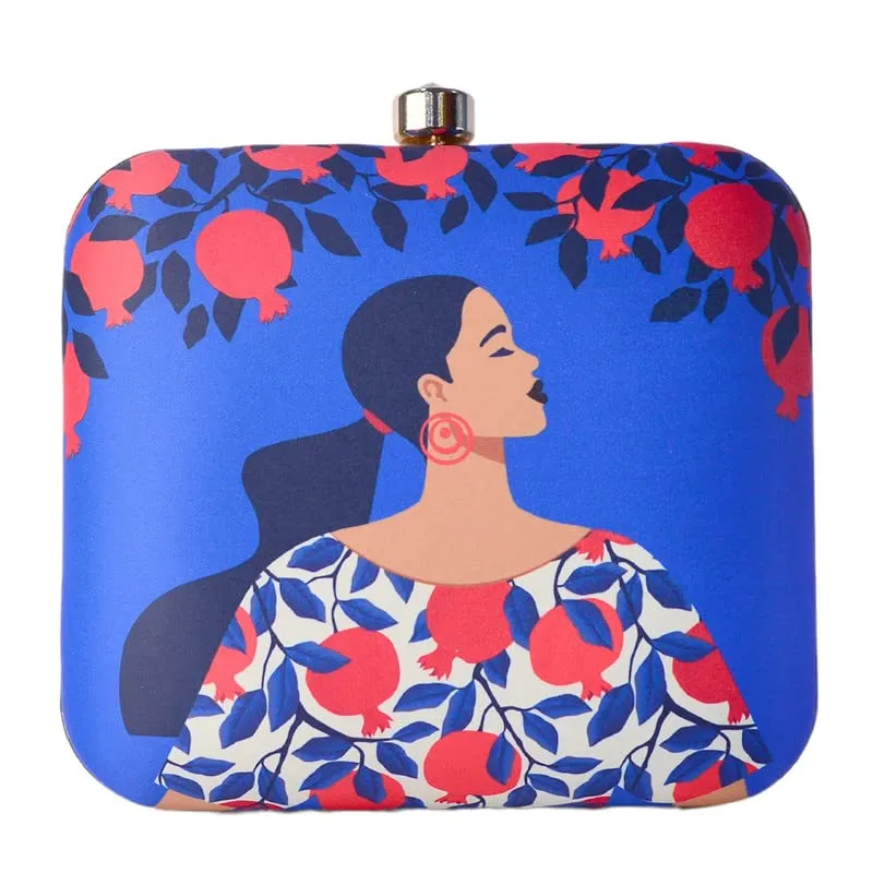 Artklim Blue Background Orange Printed Girl Clutch