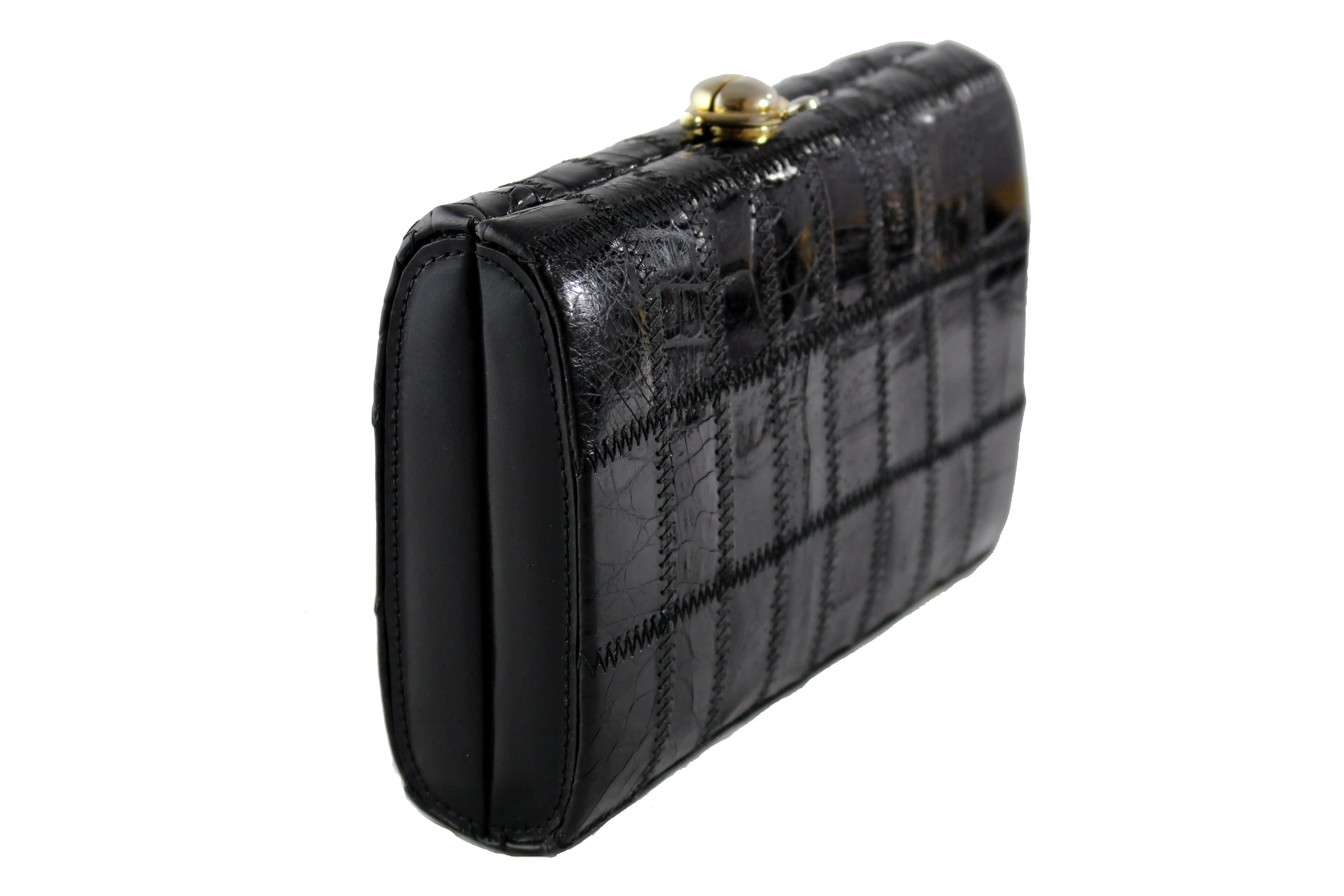 Black crocodile skin patchwork clutch