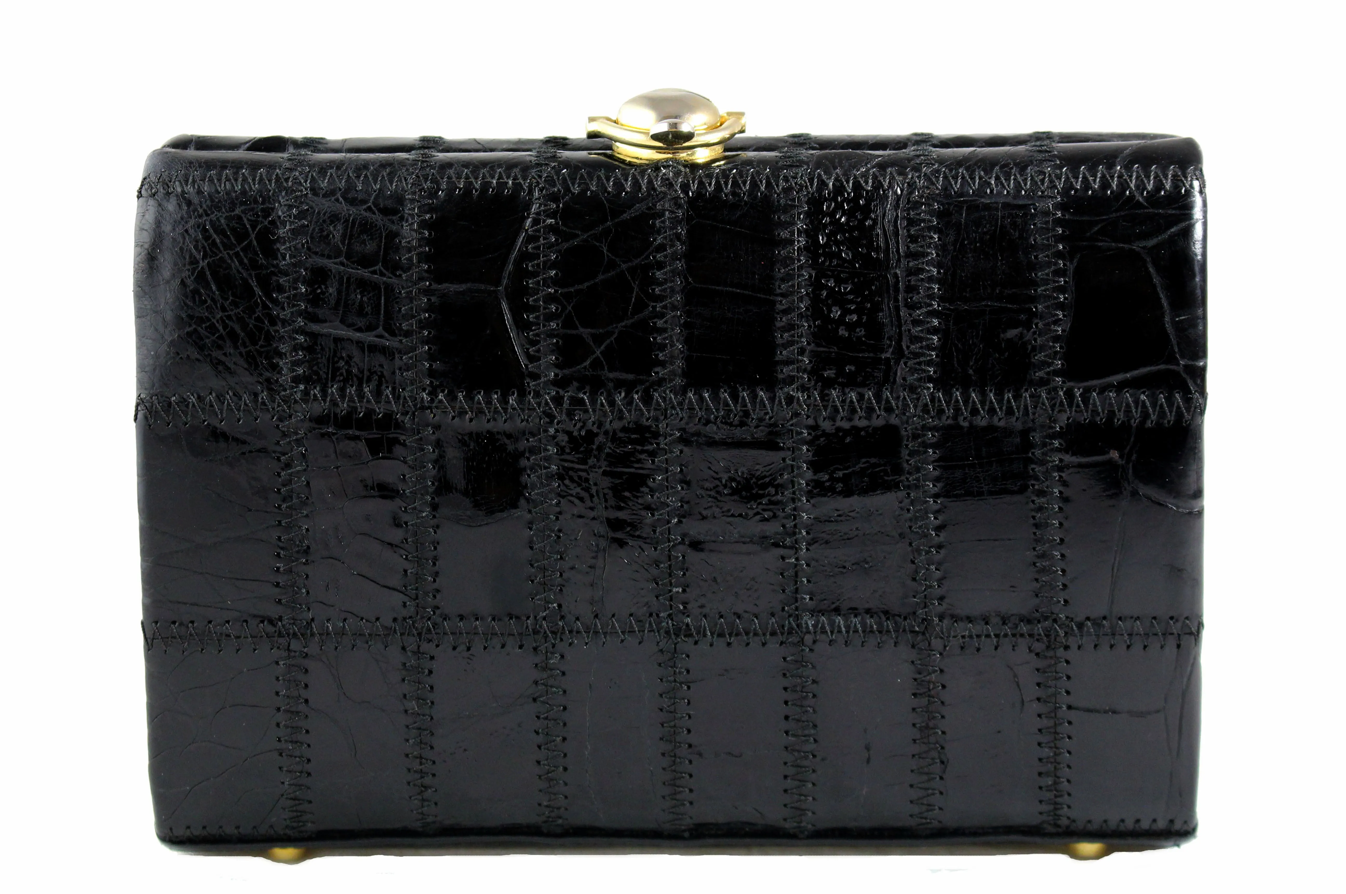 Black crocodile skin patchwork clutch