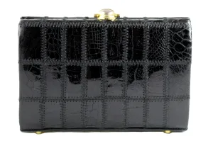 Black crocodile skin patchwork clutch