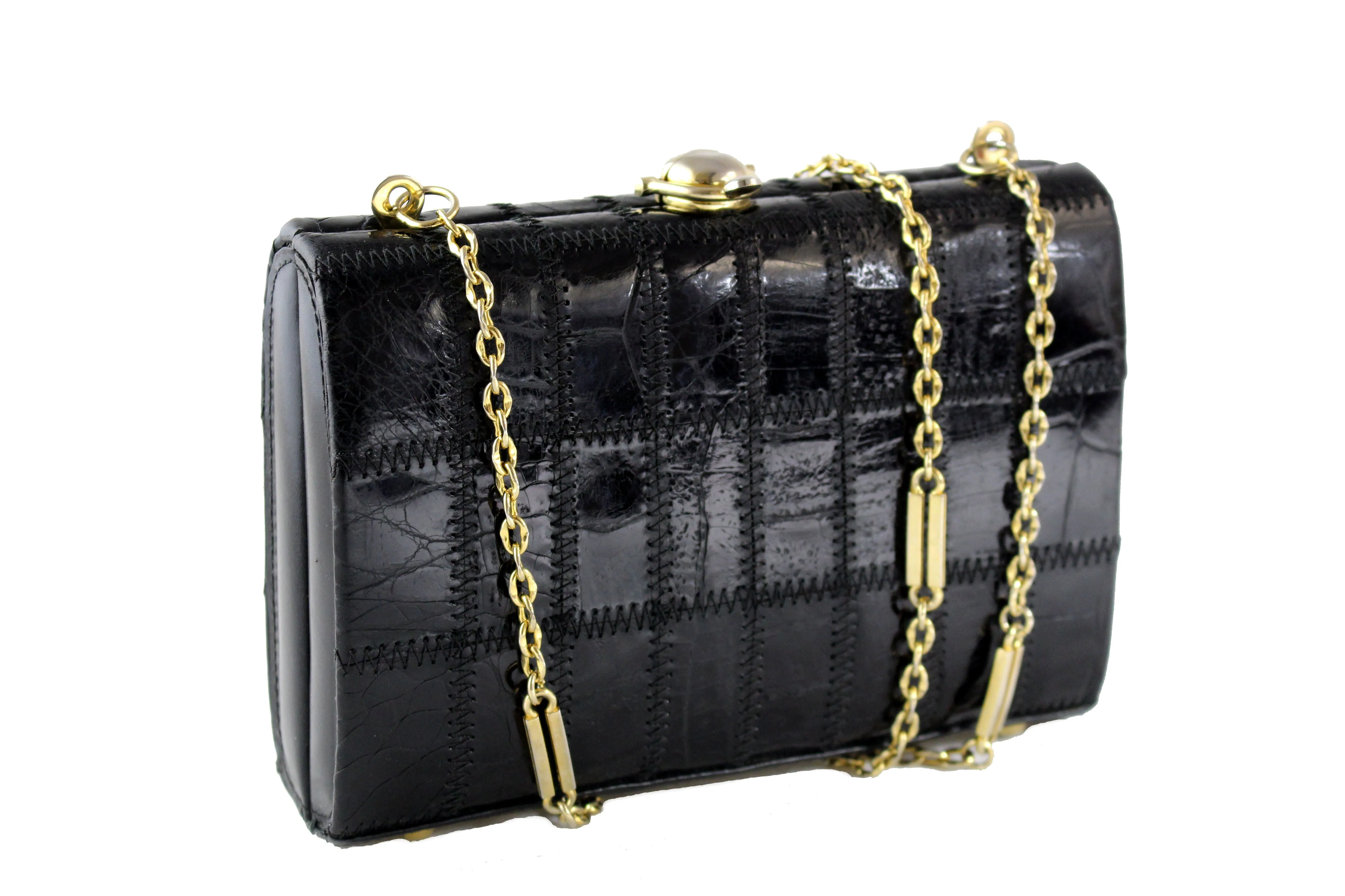 Black crocodile skin patchwork clutch