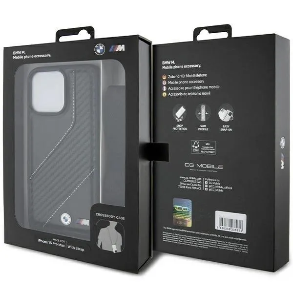 BMW M Edition Carbon Stripe with Strap Hard Case for iphone 15 Pro 6.1" Black - BMHCP15L23PSCCK