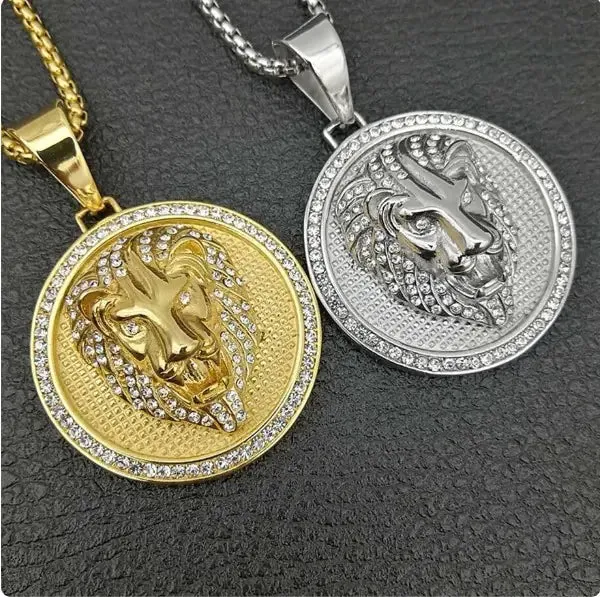 Bold Eye-Catching Lion Head Pendant Necklace