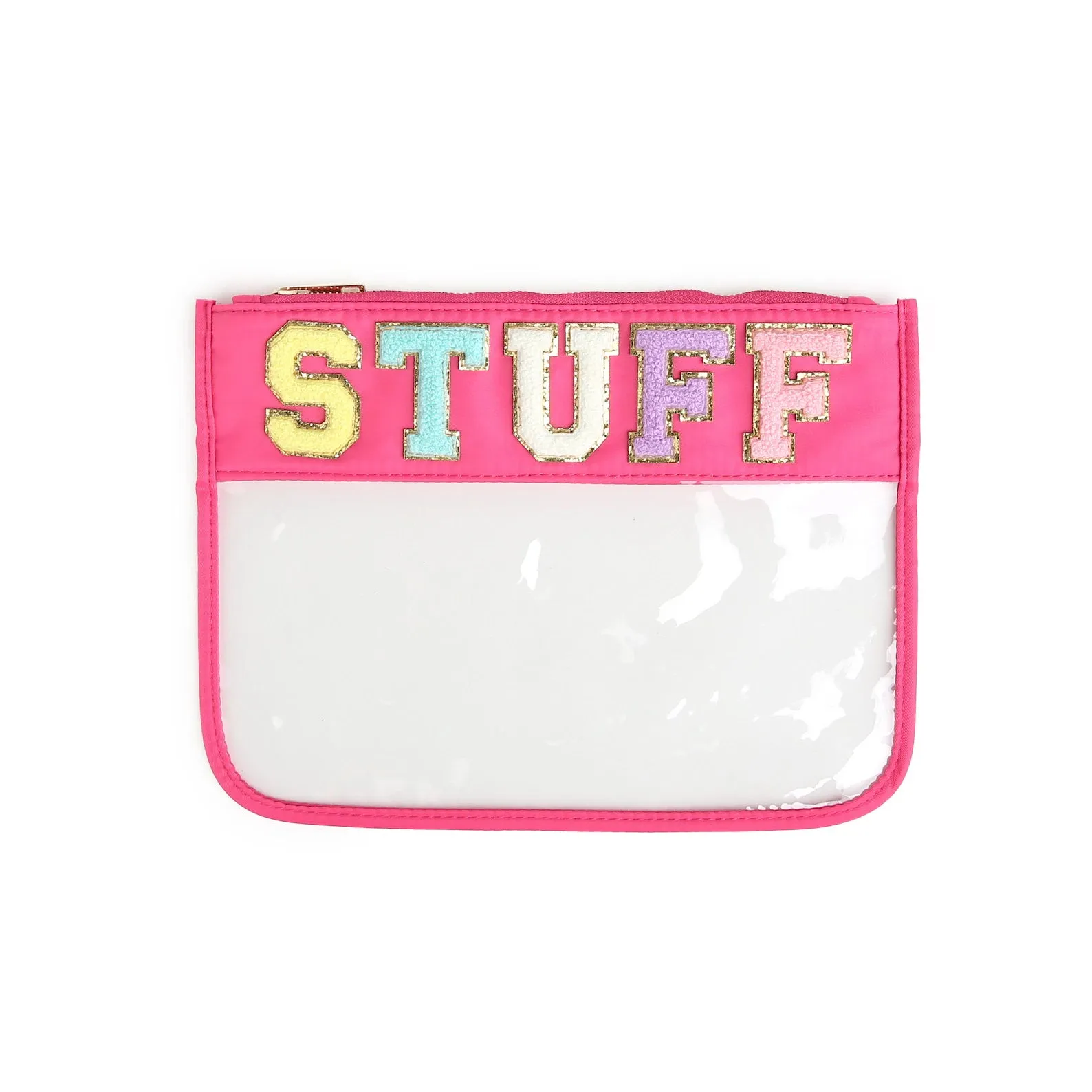 Customized Letter Patch Clear Zippered Pouch Bag