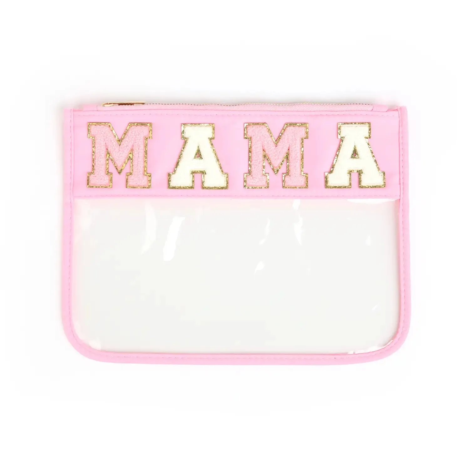 Customized Letter Patch Clear Zippered Pouch Bag