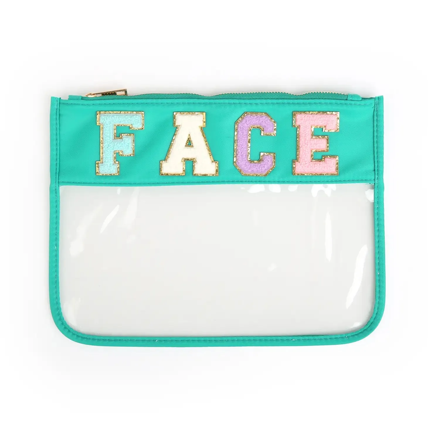 Customized Letter Patch Clear Zippered Pouch Bag