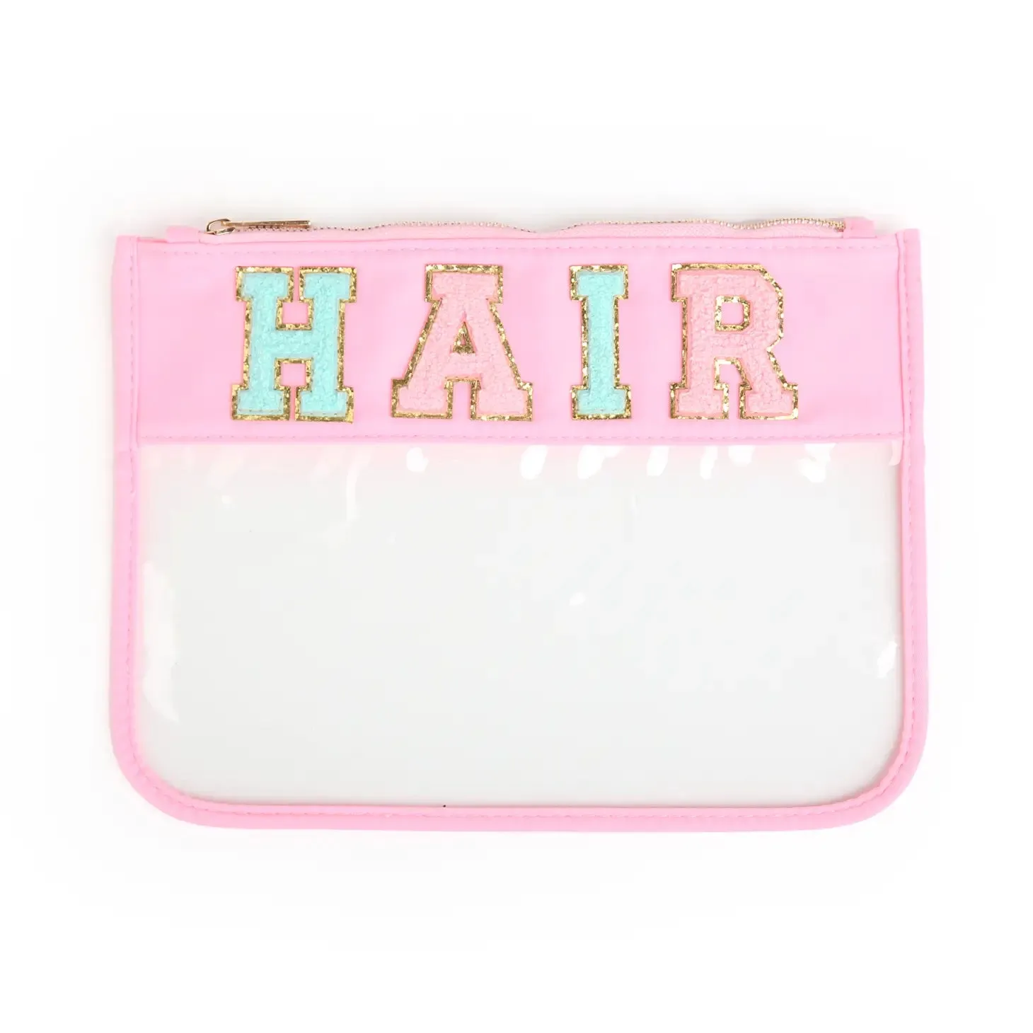 Customized Letter Patch Clear Zippered Pouch Bag