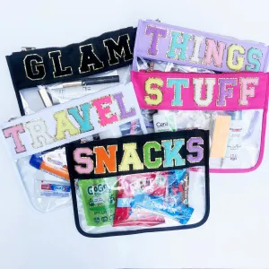 Customized Letter Patch Clear Zippered Pouch Bag