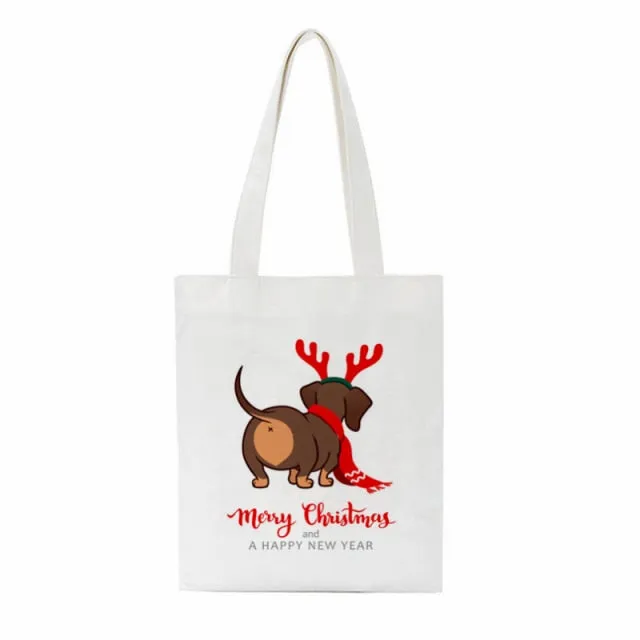 Dachshund Print Reusable Canvas Tote Bags