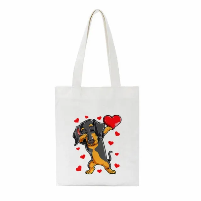 Dachshund Print Reusable Canvas Tote Bags