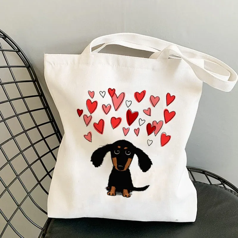 Dachshund Print Reusable Canvas Tote Bags