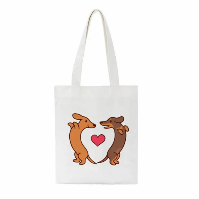 Dachshund Print Reusable Canvas Tote Bags