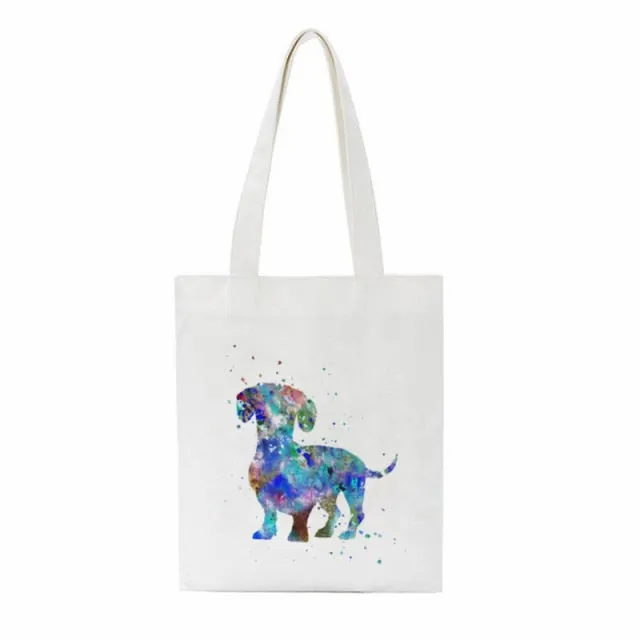 Dachshund Print Reusable Canvas Tote Bags