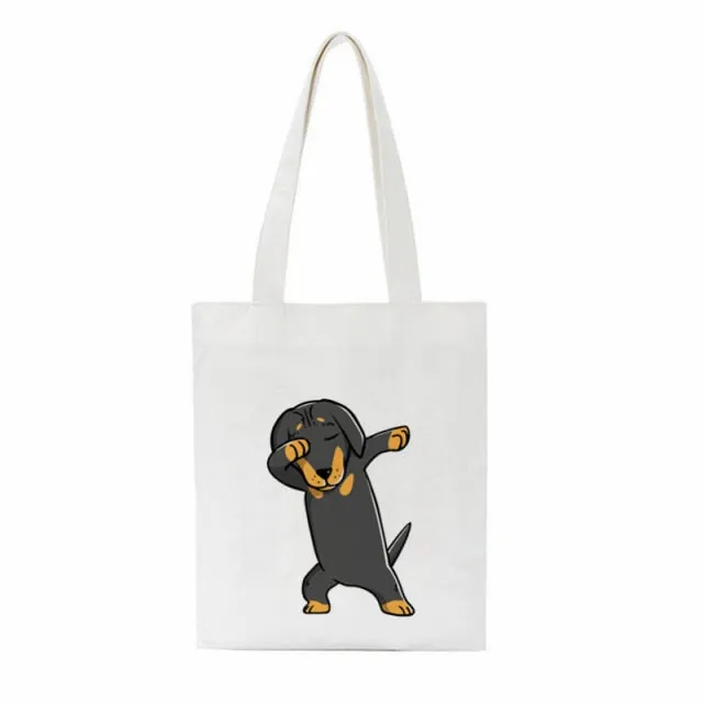 Dachshund Print Reusable Canvas Tote Bags