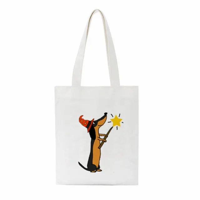 Dachshund Print Reusable Canvas Tote Bags