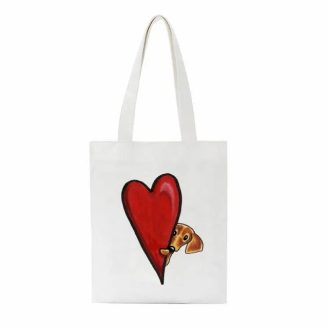 Dachshund Print Reusable Canvas Tote Bags