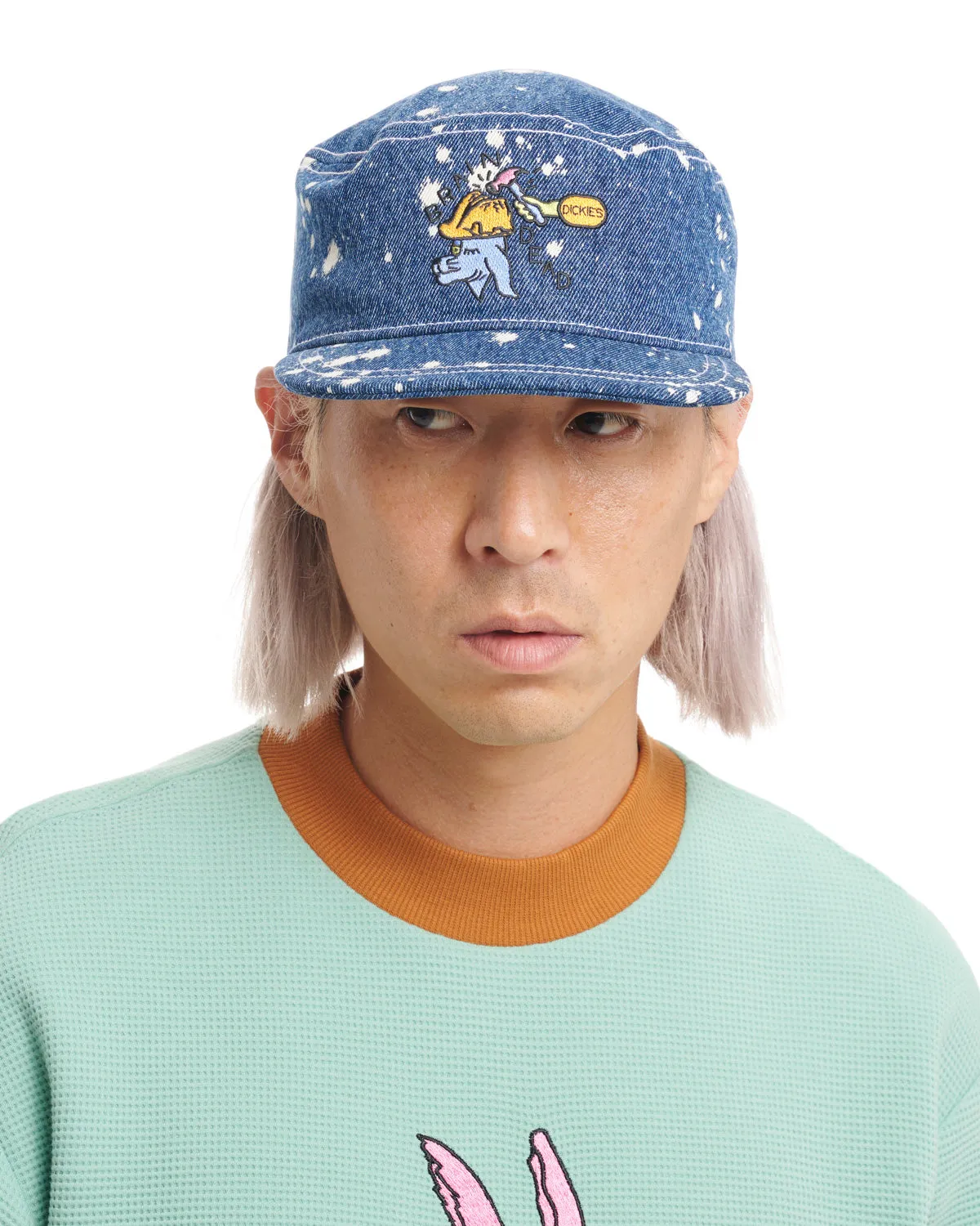 Dickies Embroidered Painters Cap - Bleach Dyed Denim