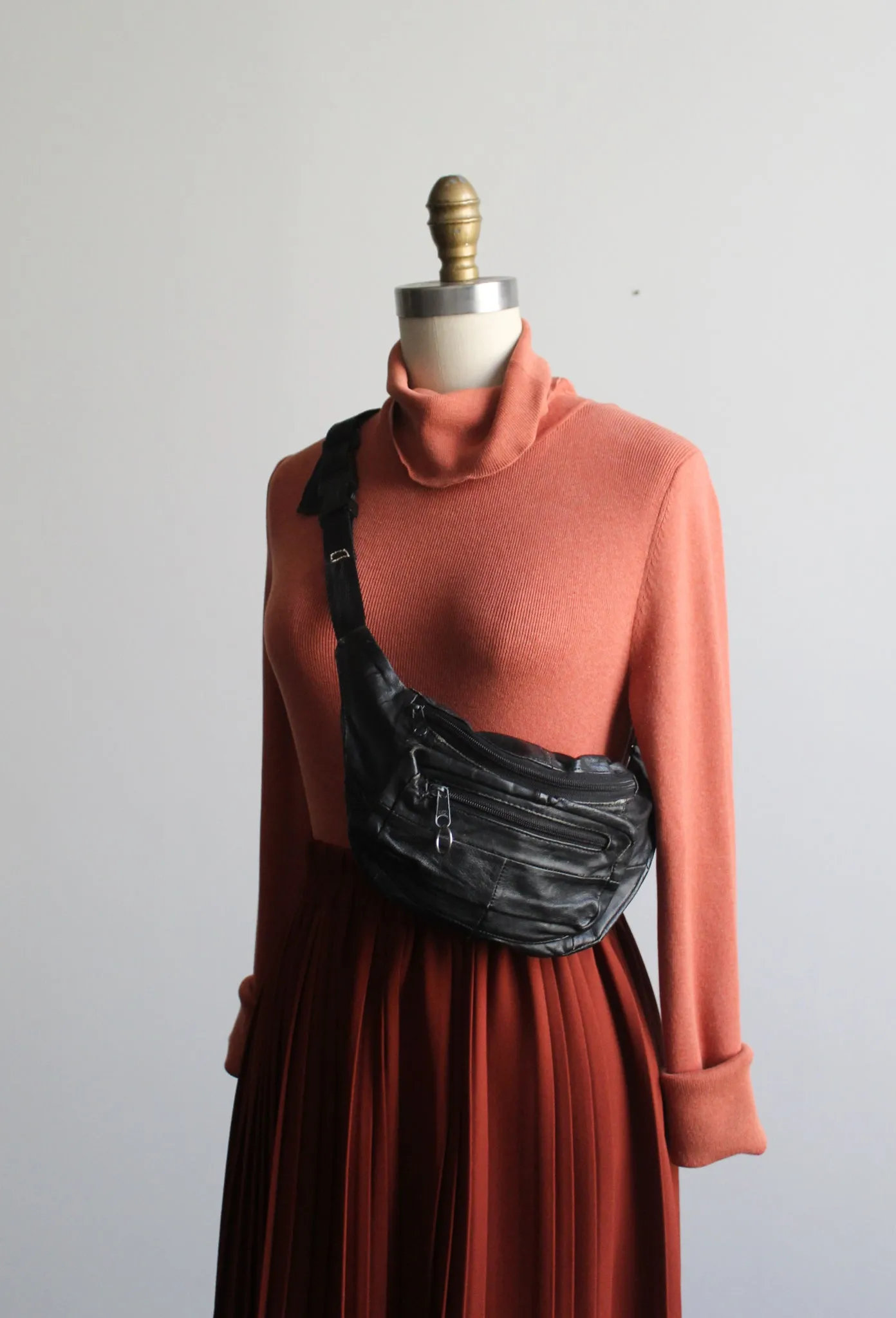 distressed black leather belt bag