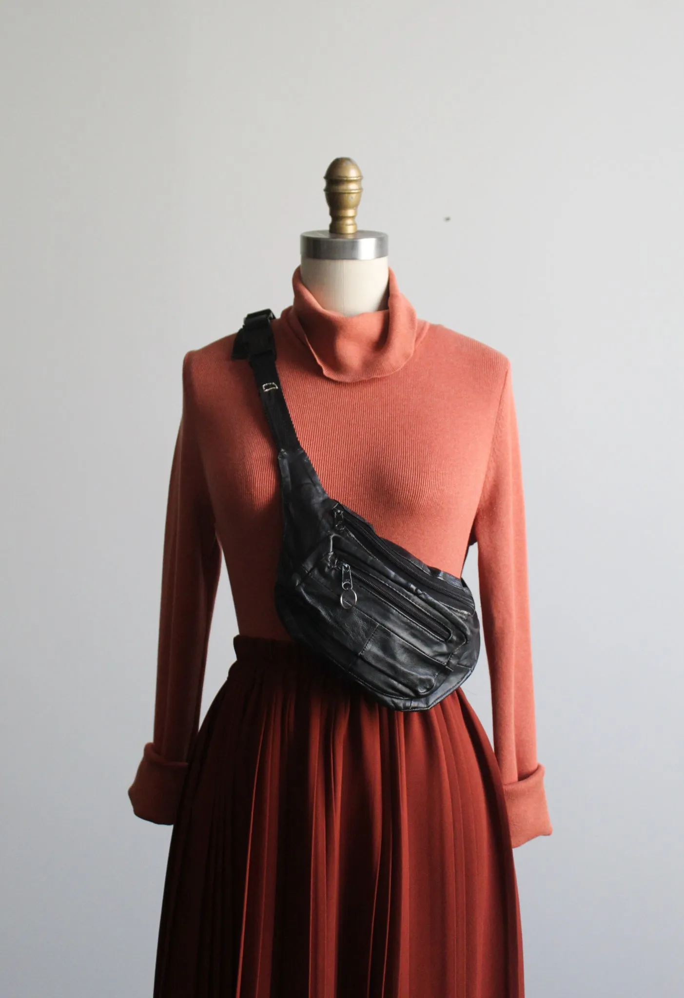 distressed black leather belt bag