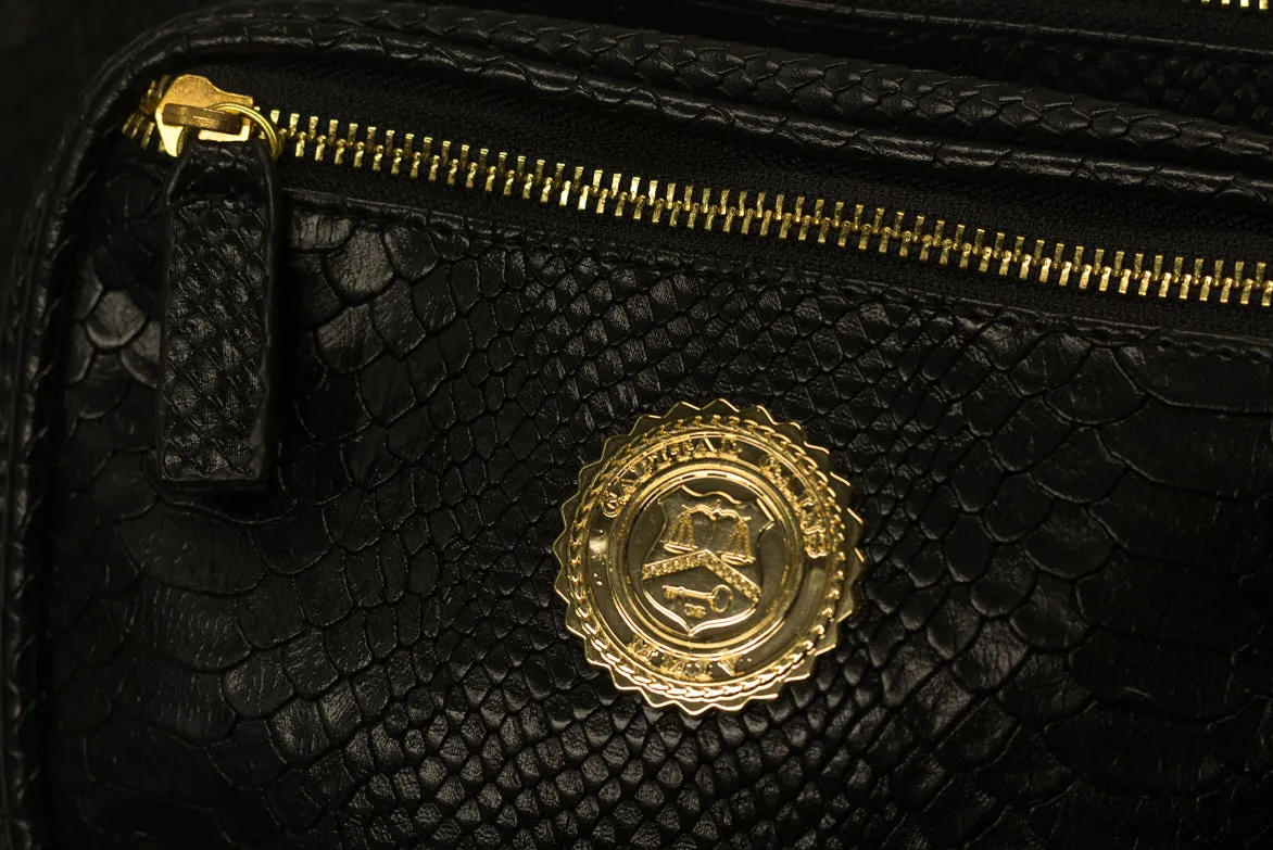 EMBOSSED GATOR SKIN FANNY PACK - BLACK / GOLD