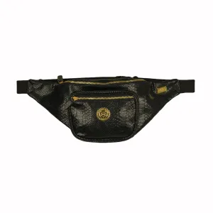 EMBOSSED GATOR SKIN FANNY PACK - BLACK / GOLD