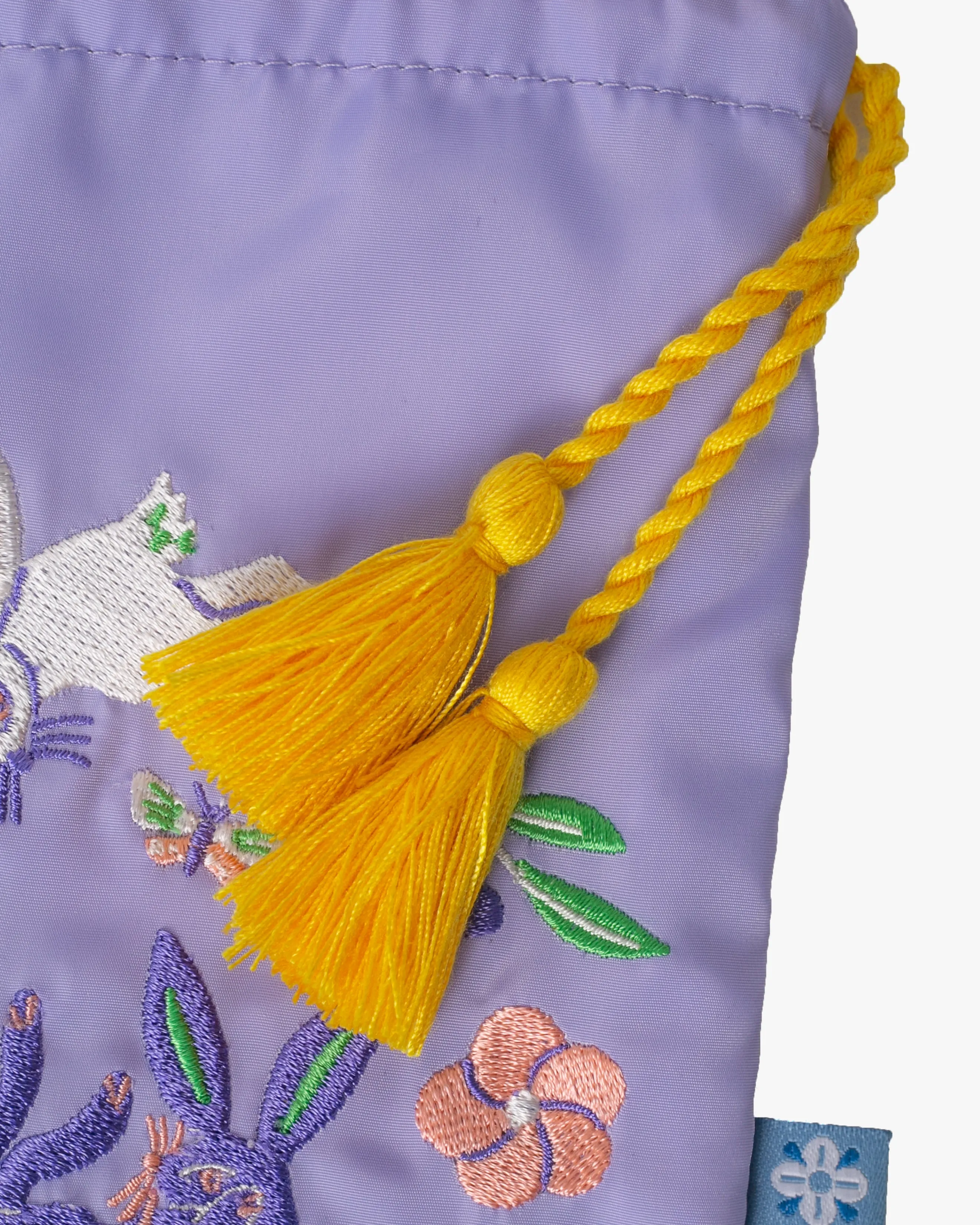 Embroidered Pouch, Bisque, Purple Usagi with Gold Tassels