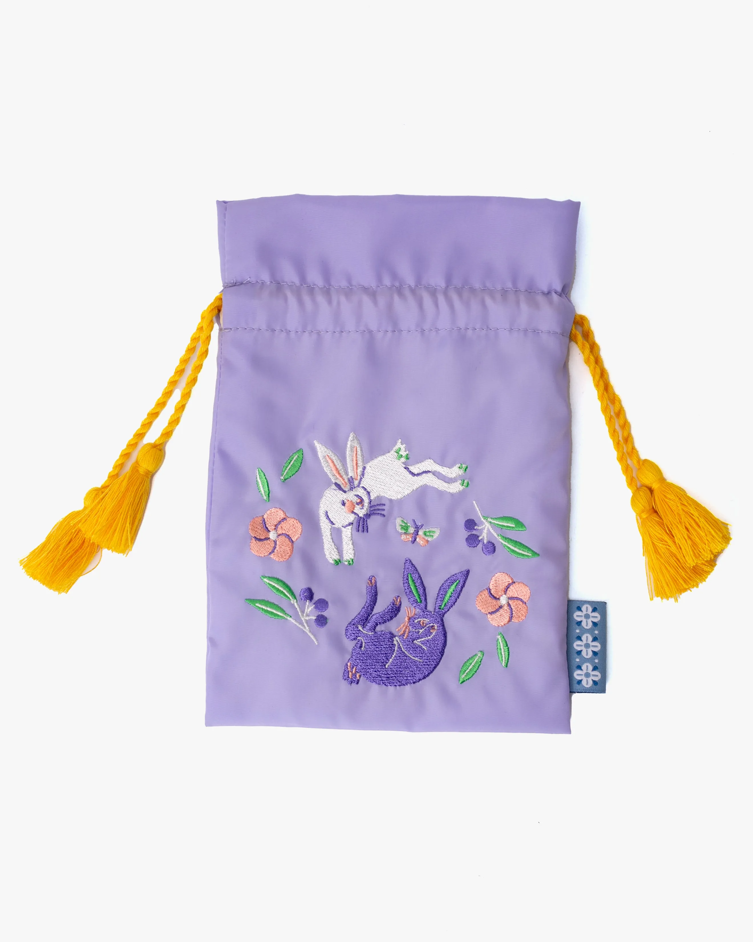 Embroidered Pouch, Bisque, Purple Usagi with Gold Tassels