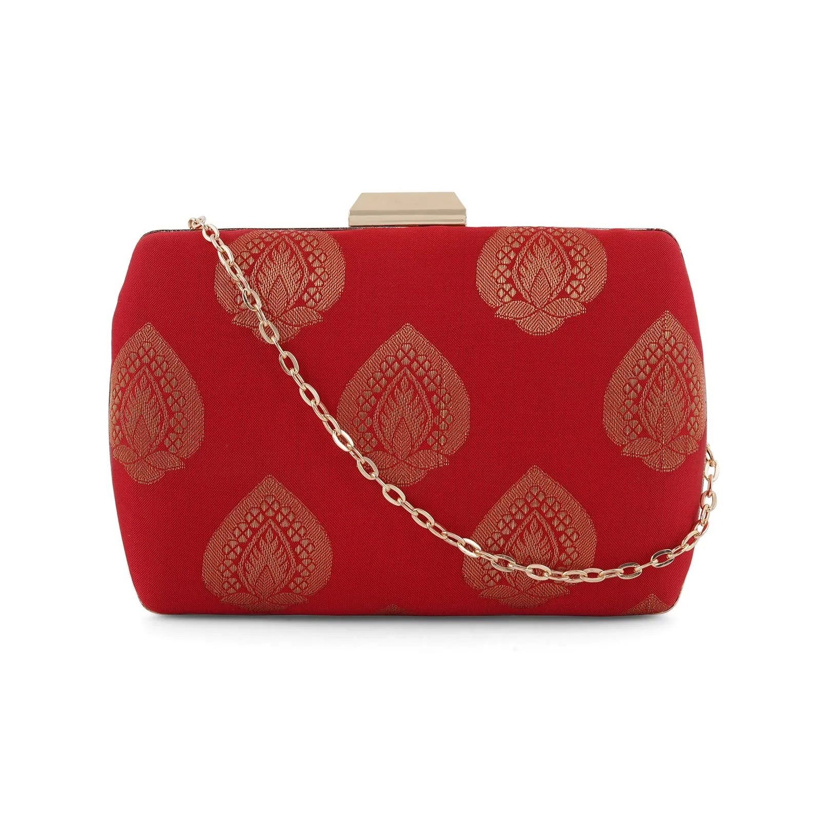 Festive Dream Red Brocade Fabric Clutch