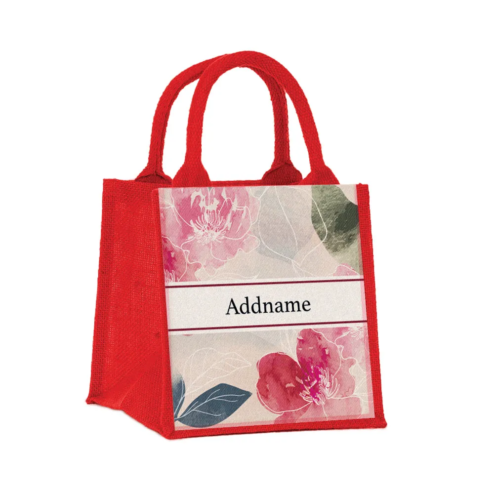 Floral Series Small Jute Tote Bag [FREE Custom Add Name]