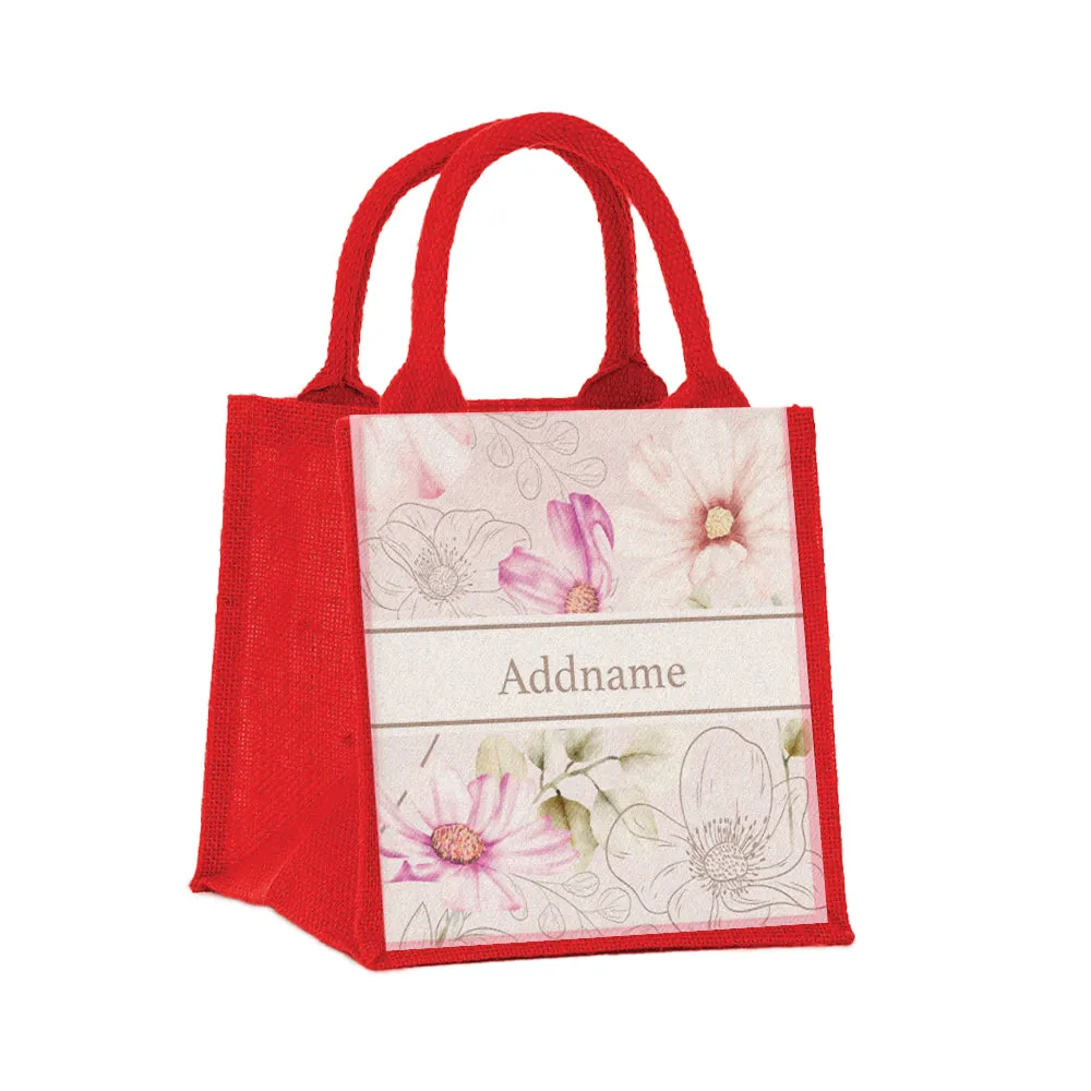 Floral Series Small Jute Tote Bag [FREE Custom Add Name]