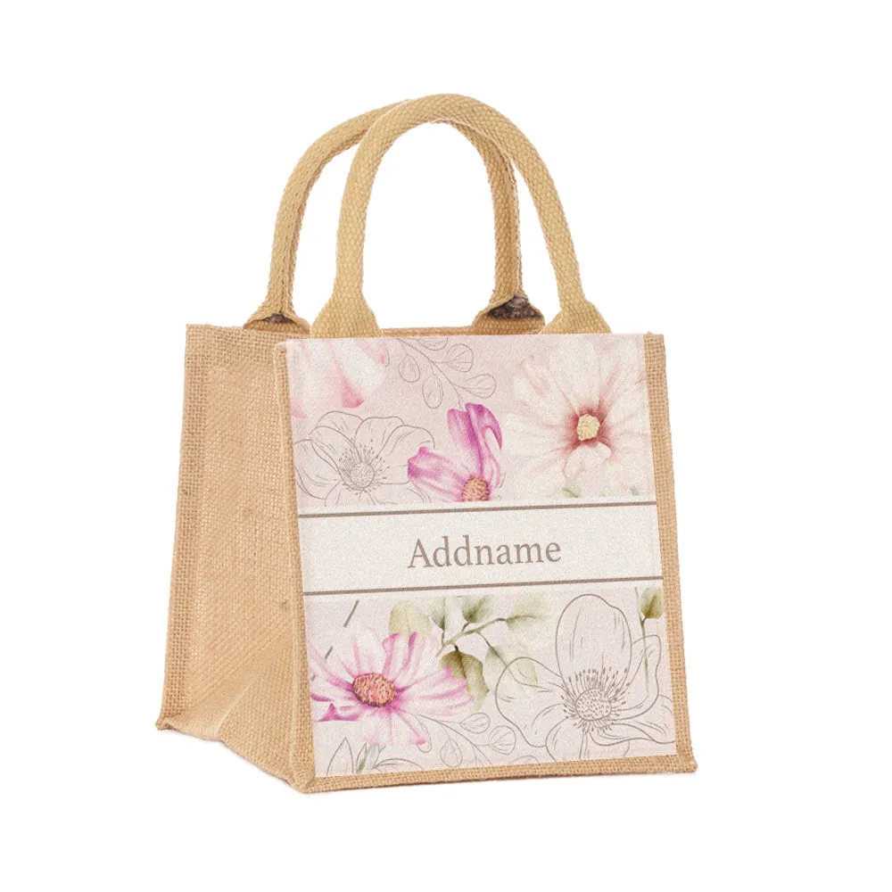 Floral Series Small Jute Tote Bag [FREE Custom Add Name]