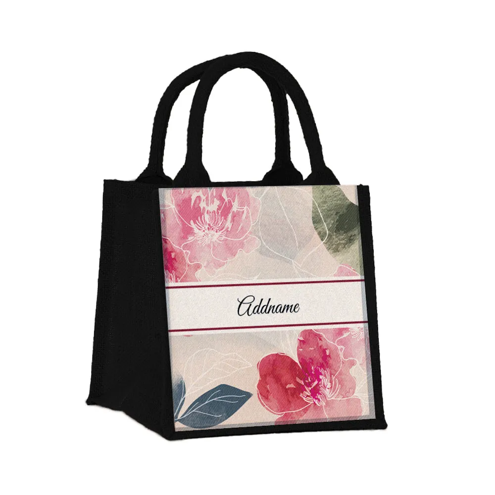 Floral Series Small Jute Tote Bag [FREE Custom Add Name]