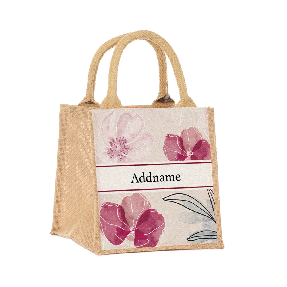 Floral Series Small Jute Tote Bag [FREE Custom Add Name]