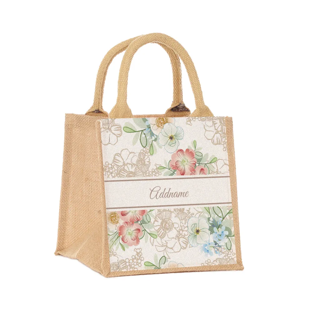 Floral Series Small Jute Tote Bag [FREE Custom Add Name]