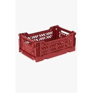 Foldable Storage Bins, Plastic Crate for Storage, Collapsible Crate, Utility Stackable Box Small Tile Red