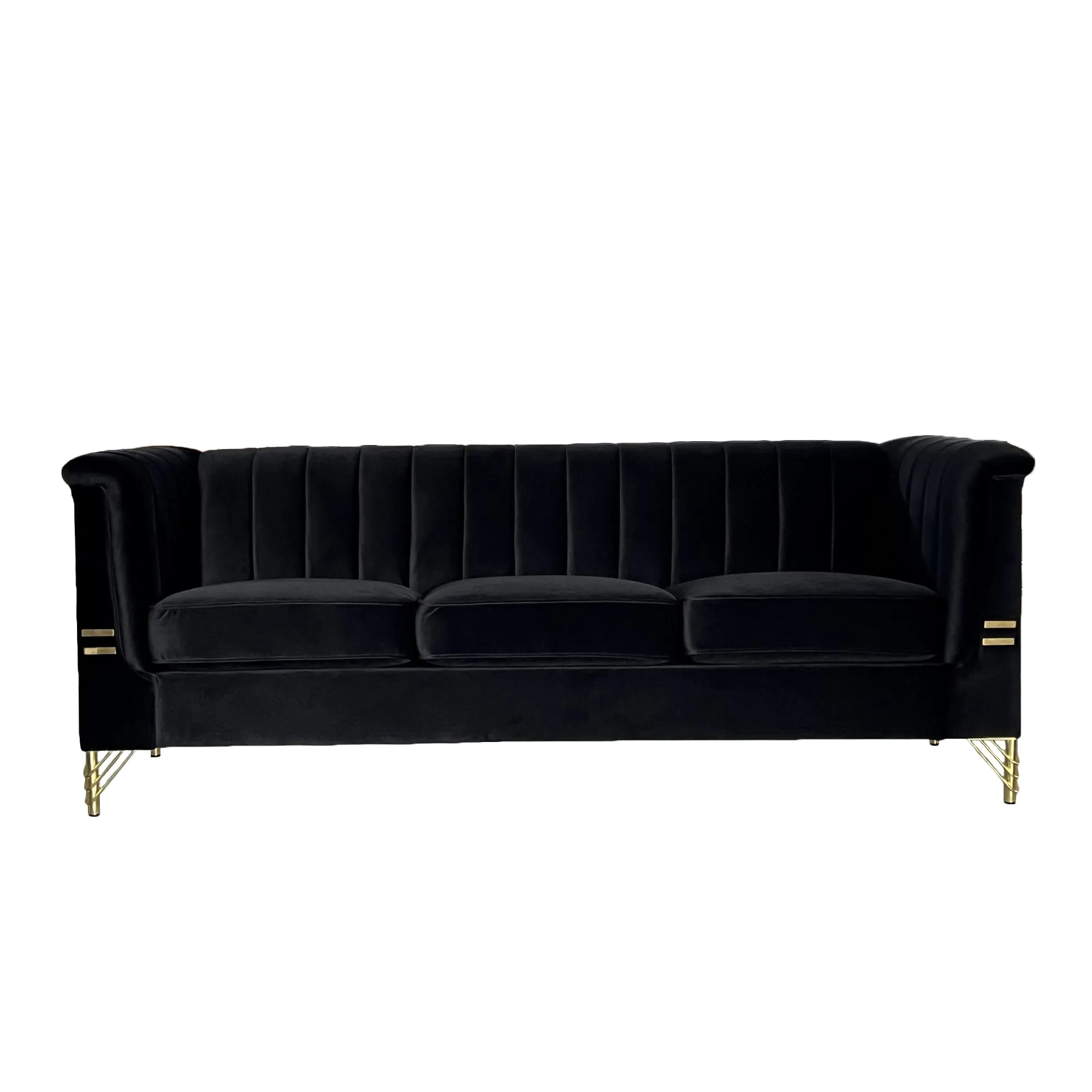 FX-P82-BK(SOFA)-Modern Sofa Couches for Living Room, 82.67Inches Velvet Velvet Tight Back Chesterfield design Couch Upholstered Sofa with Metal Legs Decor Furniture for Bedroom