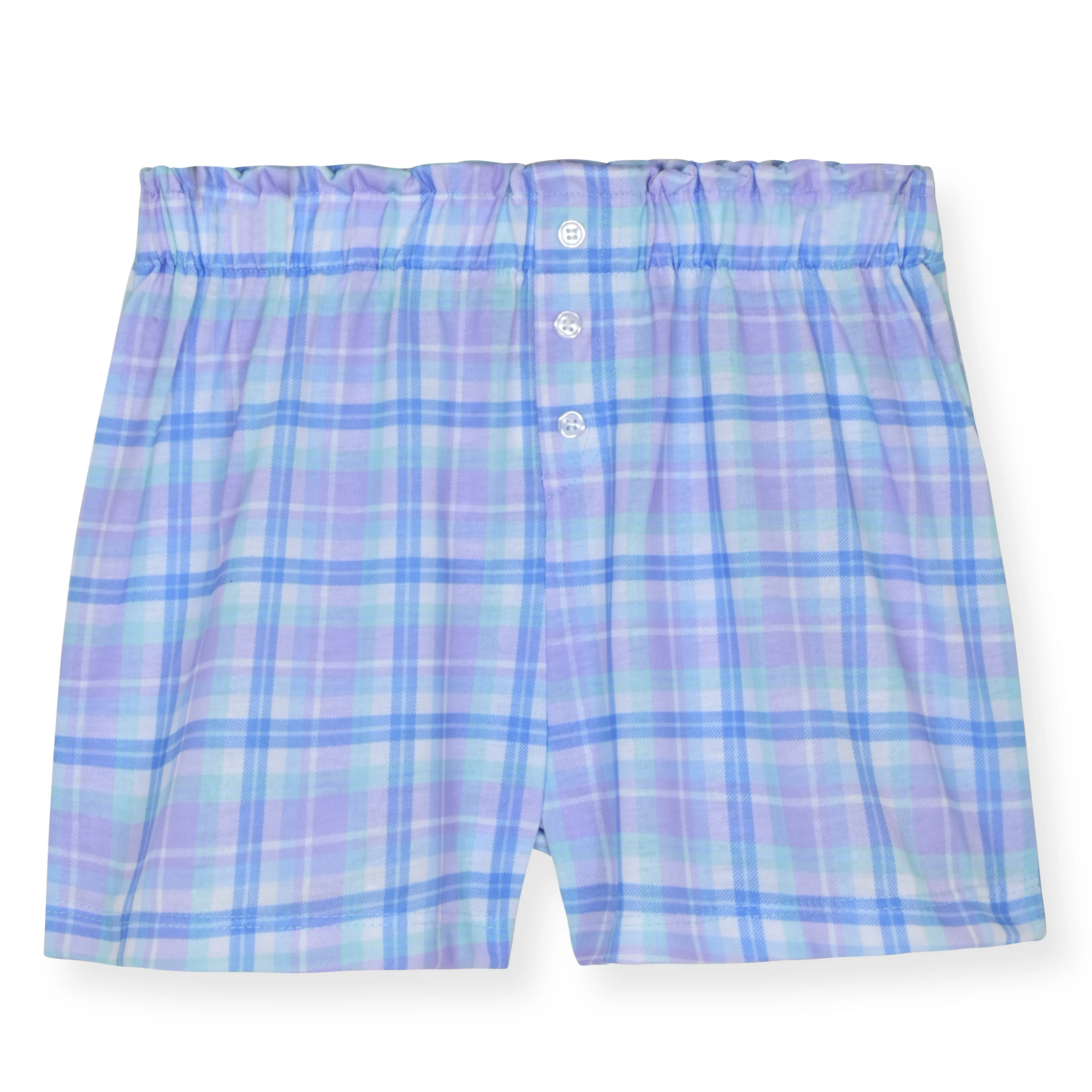 Girls 2-Piece Ribbed-Knit Tank Boxer Shorts Pajama Set with Hair Scrunchie- Plaid.