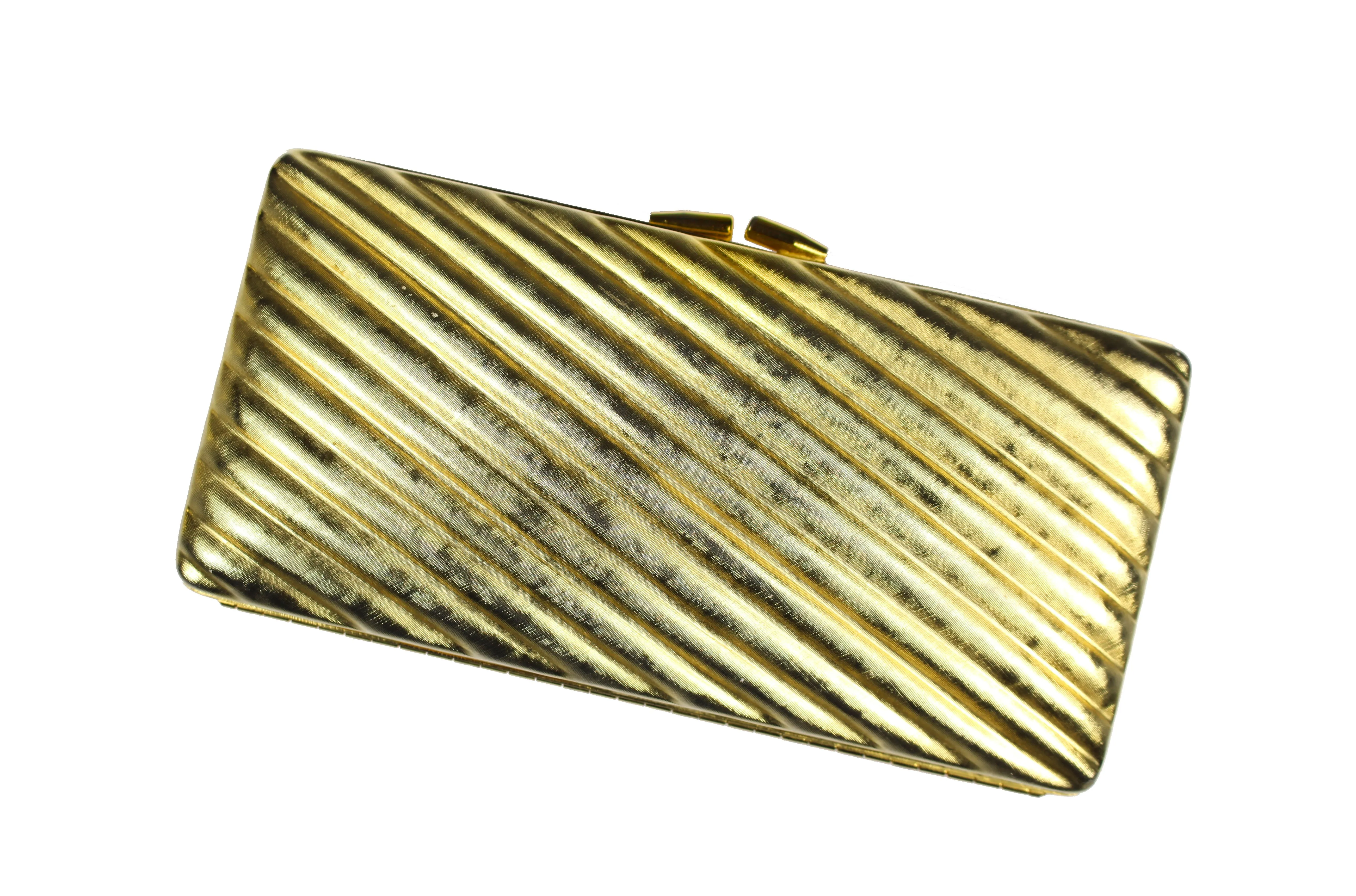 Gold metal clutch with diagonal engraving