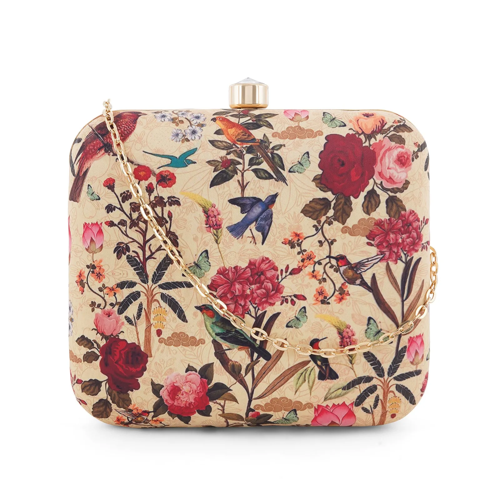 Grandma's Garden Cream Printed Clutch