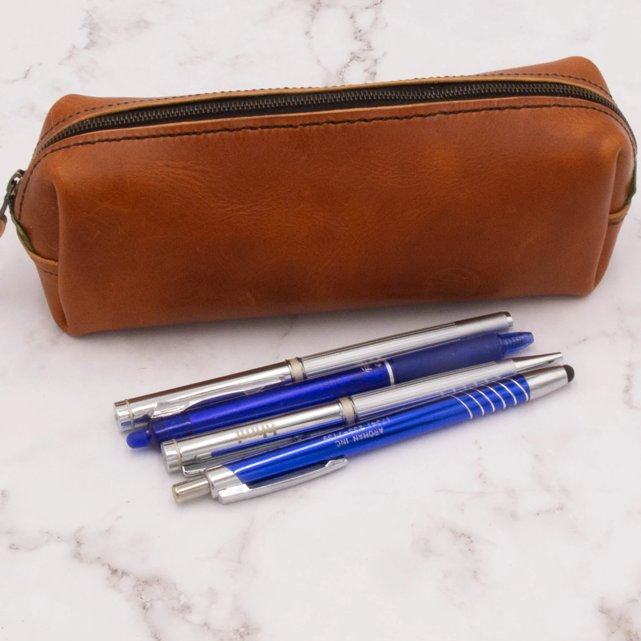 Handcrafted Leather Pen Case with Zipper