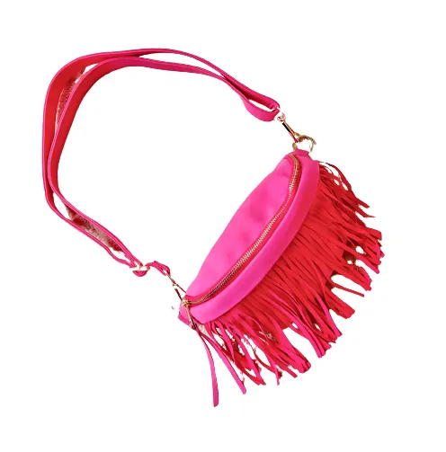 Hot Pink Suede removeable Fringe Fanny Pack - Bum Bag