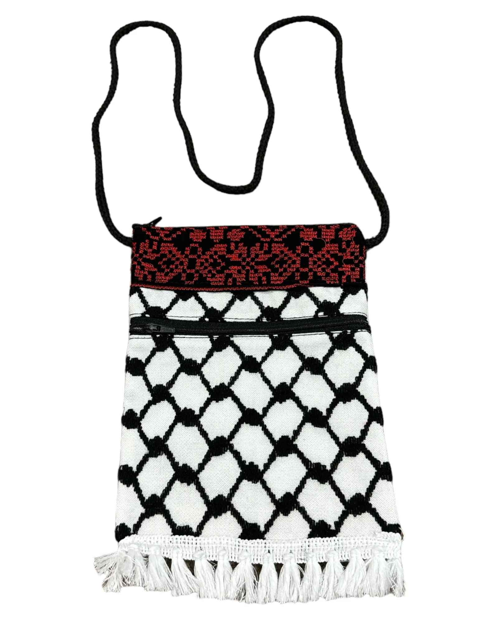 Keffiyeh Handmade Cross-Body Bag – Stylish Black & White Pattern