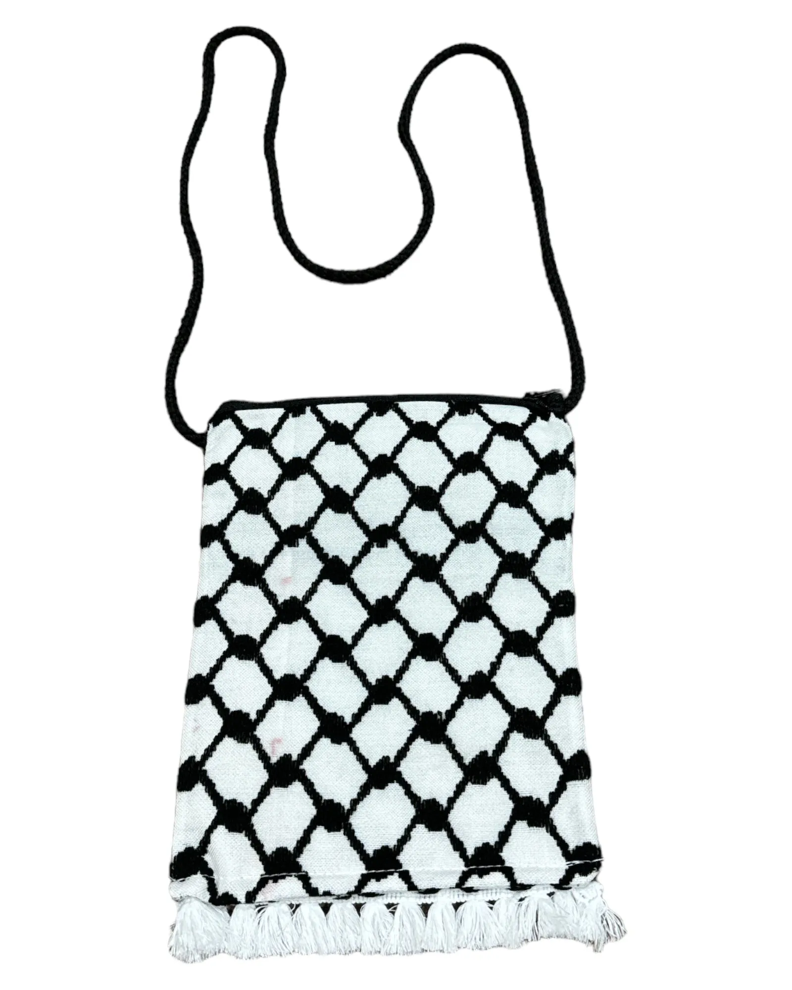 Keffiyeh Handmade Cross-Body Bag – Stylish Black & White Pattern